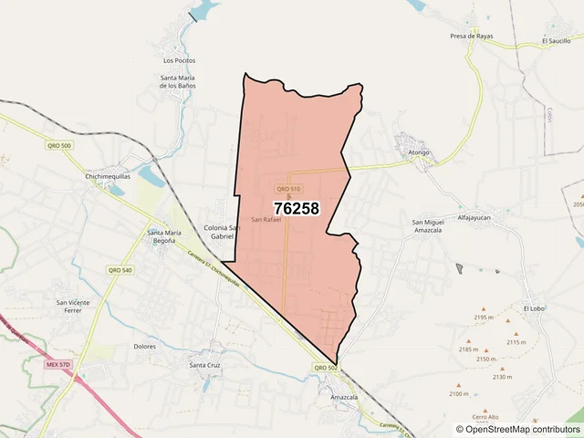 Mapa del código postal 76258, El Marqués, Querétaro