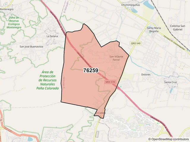 Mapa del código postal 76259, El Marqués, Querétaro