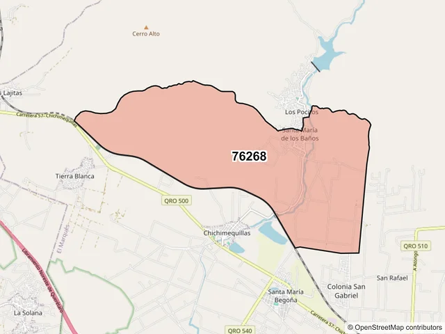 Mapa del código postal 76268, El Marqués, Querétaro