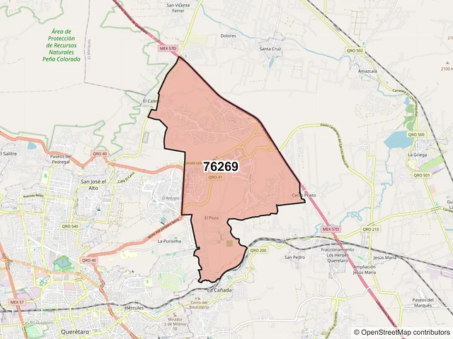 Mapa del código postal 76269, El Marqués, Querétaro