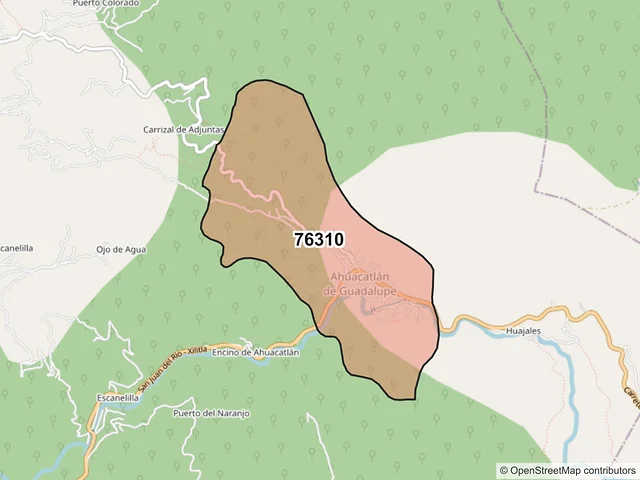 Mapa del código postal 76310, Pinal de Amoles, Querétaro
