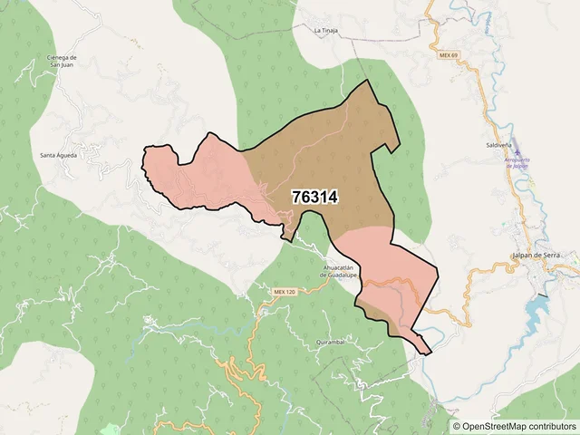 Mapa del código postal 76314, Pinal de Amoles, Querétaro