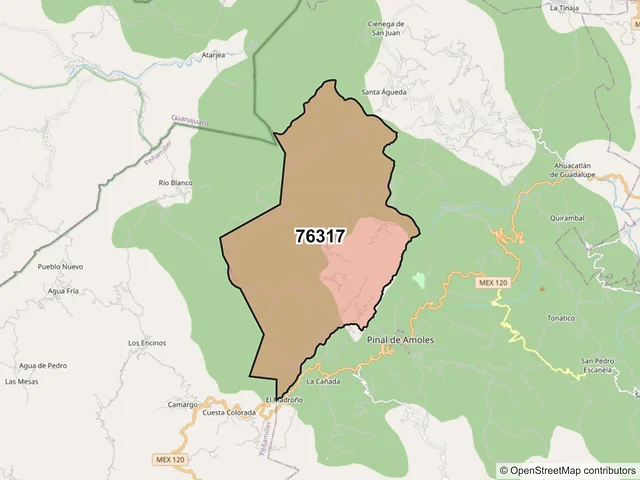Mapa del código postal 76317, Pinal de Amoles, Querétaro