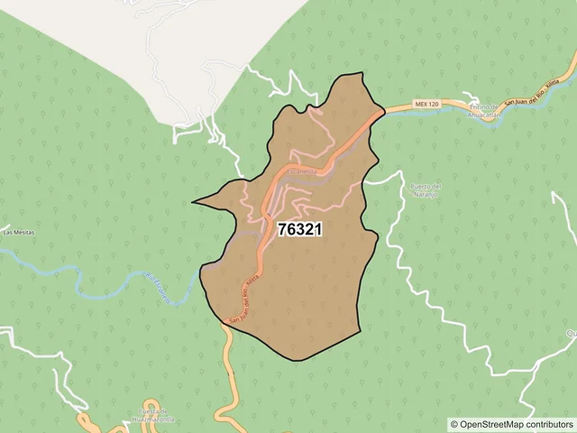 Mapa del código postal 76321, Pinal de Amoles, Querétaro