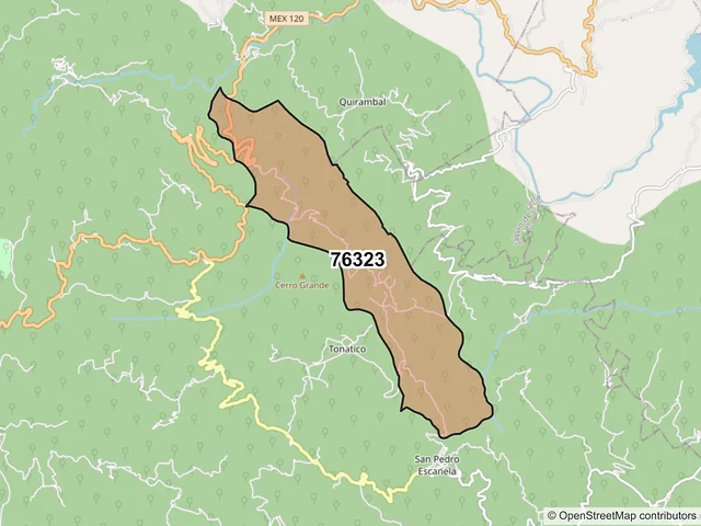 Mapa del código postal 76323, Pinal de Amoles, Querétaro