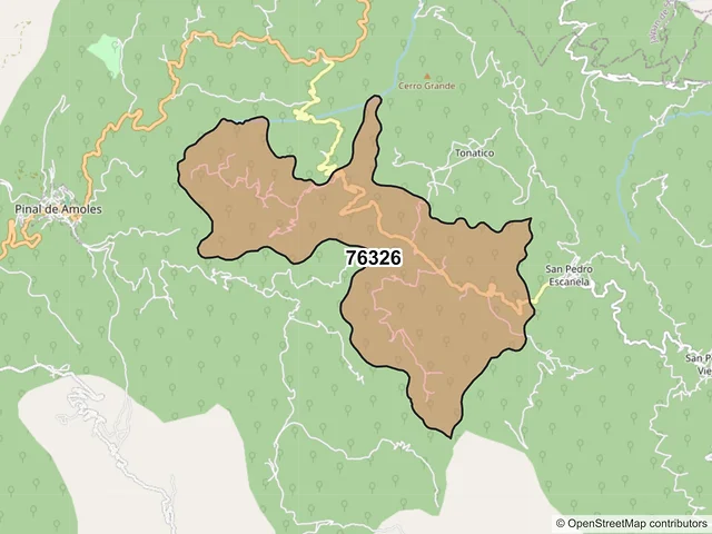 Mapa del código postal 76326, Pinal de Amoles, Querétaro