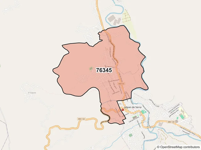 Mapa del código postal 76345, Jalpan de Serra, Querétaro