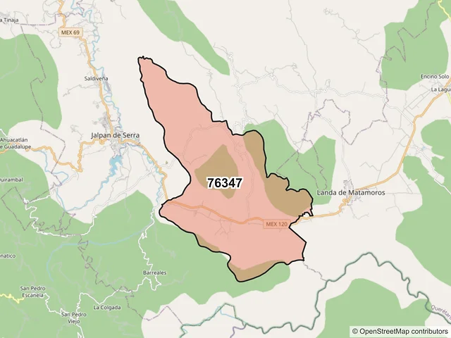 Mapa del código postal 76347, Jalpan de Serra, Querétaro