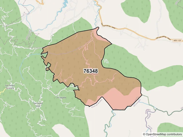 Mapa del código postal 76348, Jalpan de Serra, Querétaro