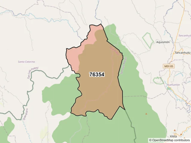 Mapa del código postal 76354, Jalpan de Serra, Querétaro