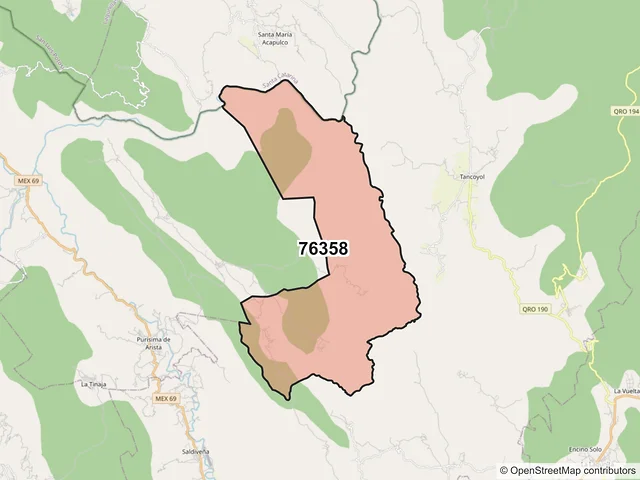Mapa del código postal 76358, Jalpan de Serra, Querétaro
