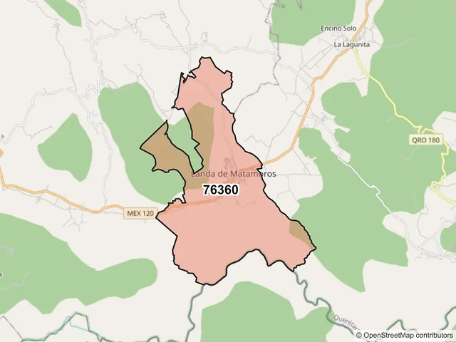 Mapa del código postal 76360, Landa de Matamoros, Querétaro