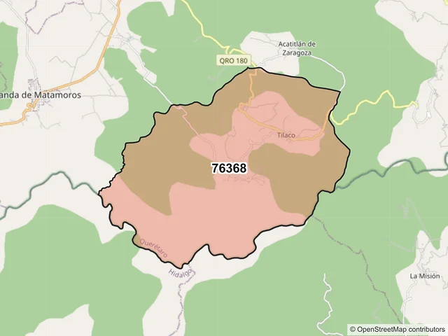 Mapa del código postal 76368, Landa de Matamoros, Querétaro