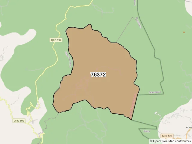 Mapa del código postal 76372, Landa de Matamoros, Querétaro