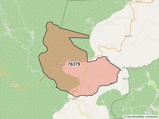 Mapa del código postal 76379, Landa de Matamoros, Querétaro