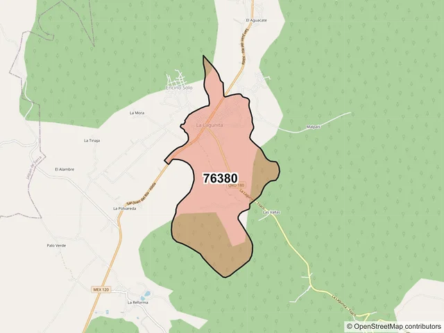 Mapa del código postal 76380, Landa de Matamoros, Querétaro