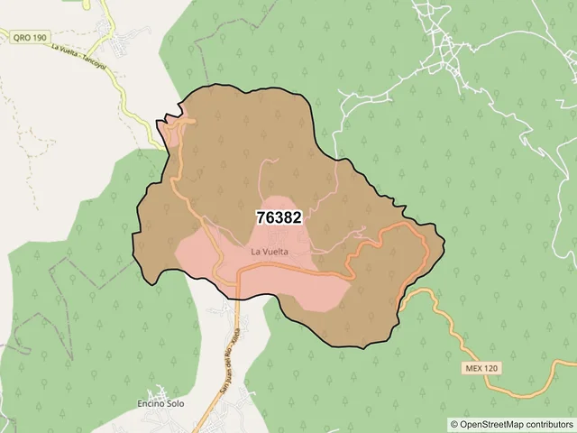 Mapa del código postal 76382, Landa de Matamoros, Querétaro