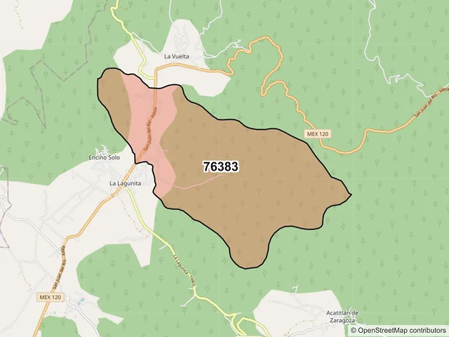 Mapa del código postal 76383, Landa de Matamoros, Querétaro