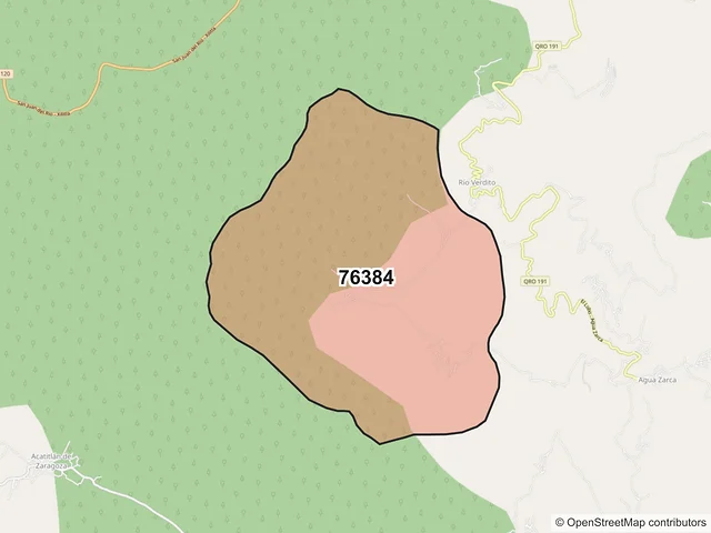 Mapa del código postal 76384, Landa de Matamoros, Querétaro