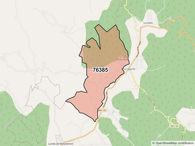 Mapa del código postal 76385, Landa de Matamoros, Querétaro