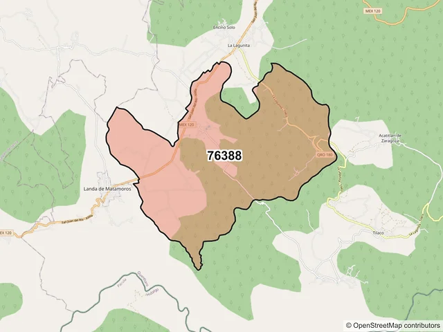 Mapa del código postal 76388, Landa de Matamoros, Querétaro