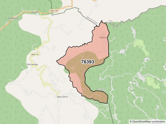Mapa del código postal 76393, Landa de Matamoros, Querétaro