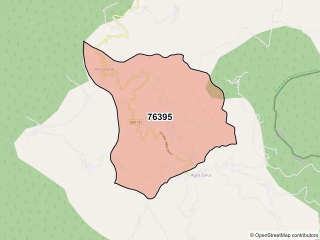 Mapa del código postal 76395, Landa de Matamoros, Querétaro