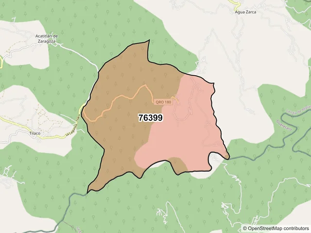 Mapa del código postal 76399, Landa de Matamoros, Querétaro