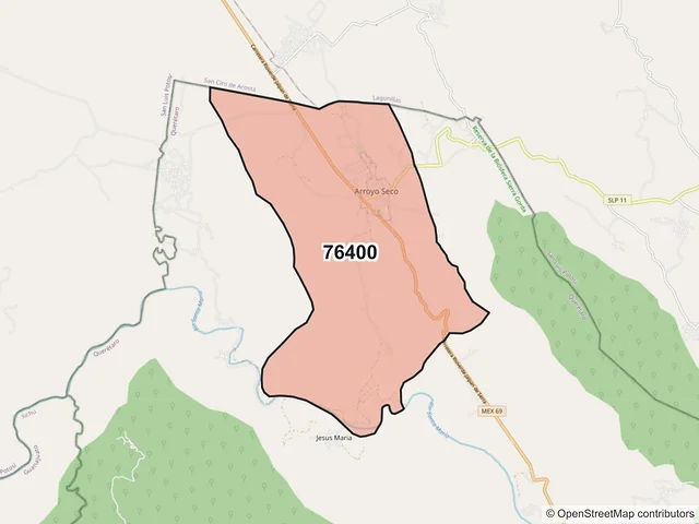 Mapa del código postal 76400, Arroyo Seco, Querétaro