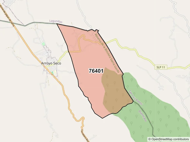 Mapa del código postal 76401, Arroyo Seco, Querétaro