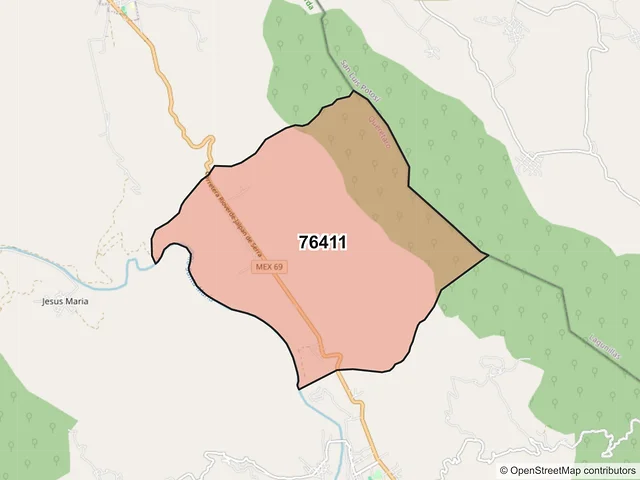 Mapa del código postal 76411, Arroyo Seco, Querétaro