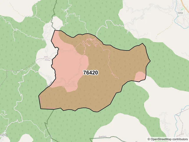 Mapa del código postal 76420, Arroyo Seco, Querétaro