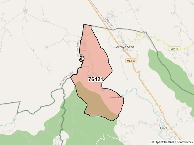 Mapa del código postal 76421, Arroyo Seco, Querétaro