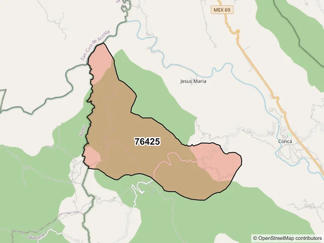 Mapa del código postal 76425, Arroyo Seco, Querétaro