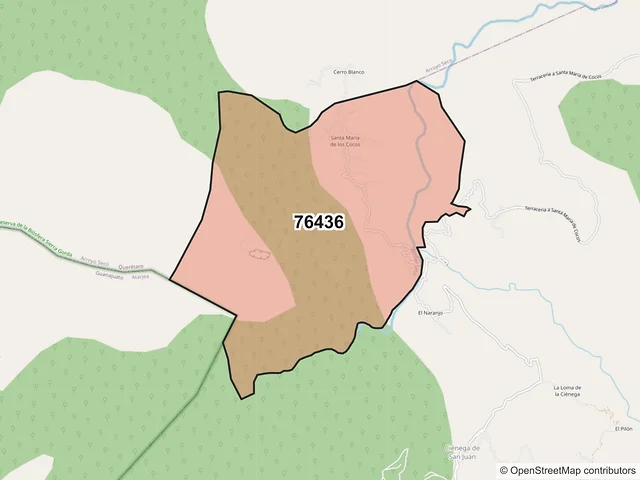 Mapa del código postal 76436, Arroyo Seco, Querétaro
