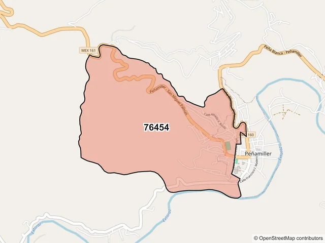Mapa del código postal 76454, Peñamiller, Querétaro
