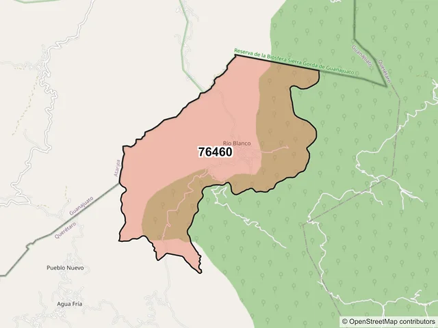 Mapa del código postal 76460, Peñamiller, Querétaro