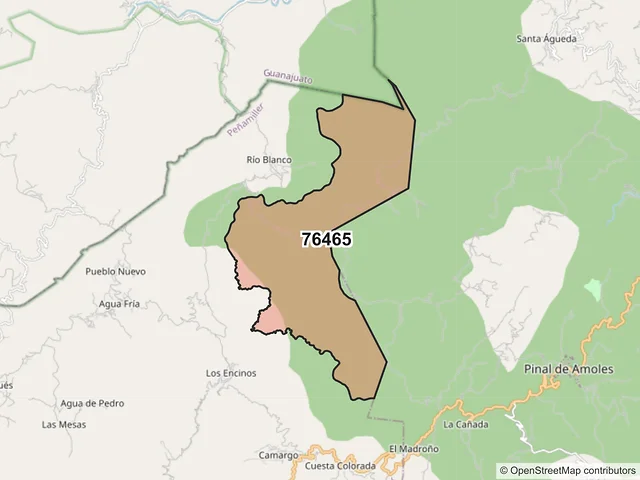 Mapa del código postal 76465, Peñamiller, Querétaro