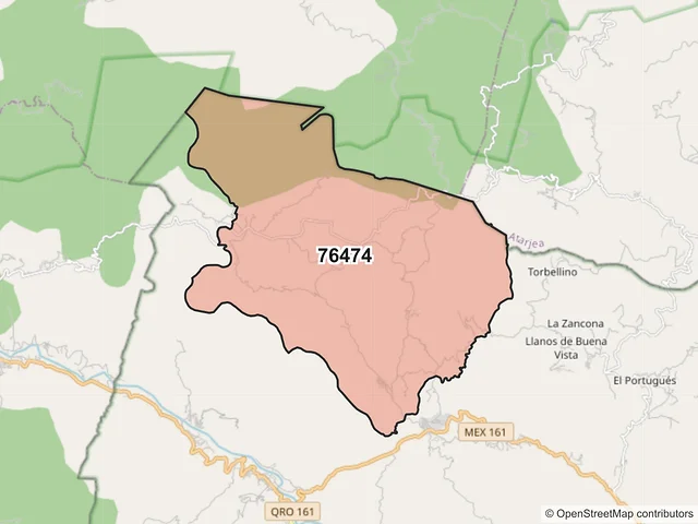 Mapa del código postal 76474, Peñamiller, Querétaro