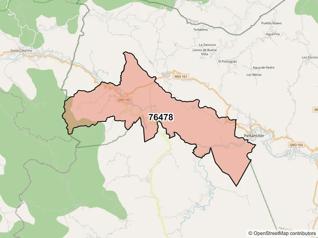 Mapa del código postal 76478, Peñamiller, Querétaro