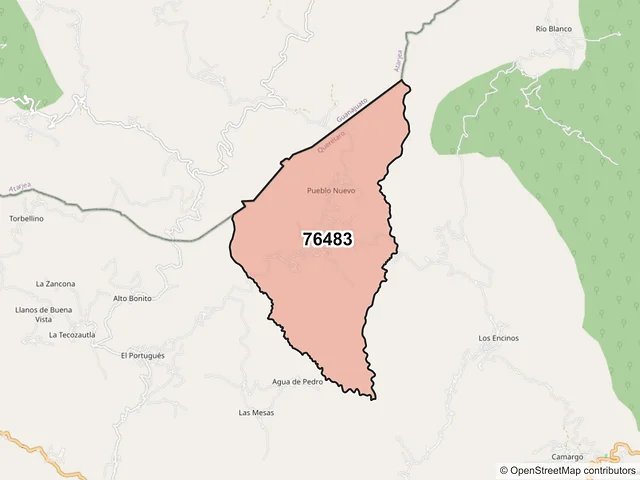 Mapa del código postal 76483, Peñamiller, Querétaro