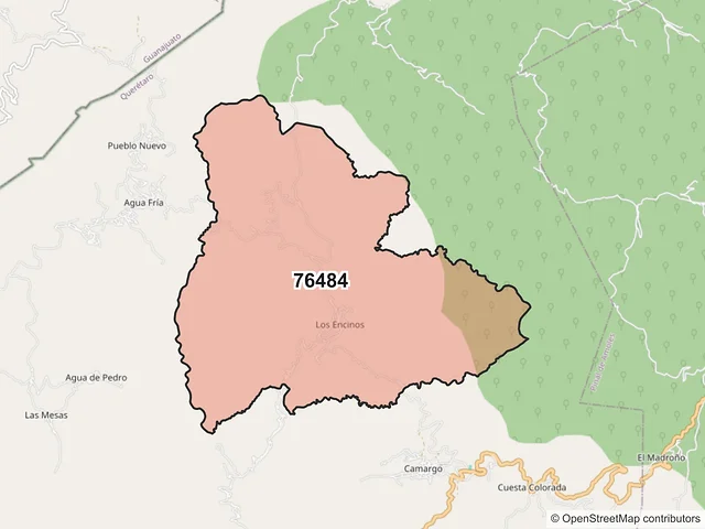Mapa del código postal 76484, Peñamiller, Querétaro