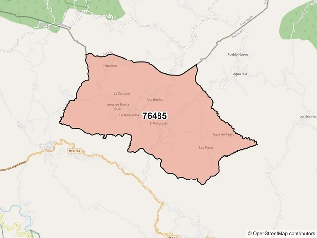 Mapa del código postal 76485, Peñamiller, Querétaro
