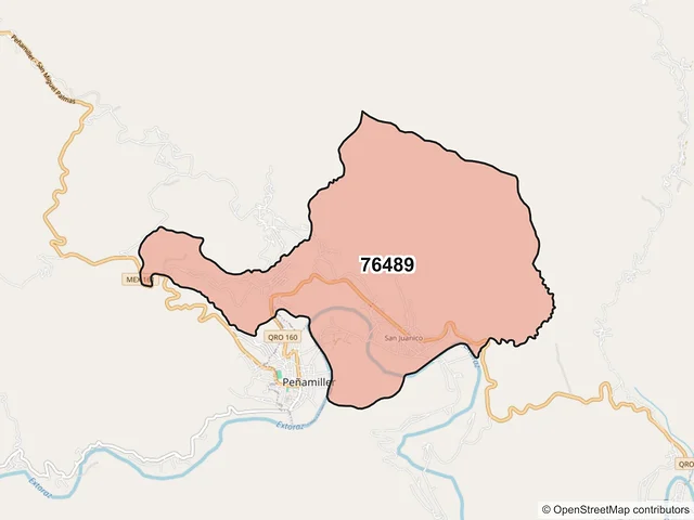 Mapa del código postal 76489, Peñamiller, Querétaro