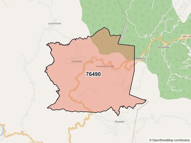 Mapa del código postal 76490, Peñamiller, Querétaro