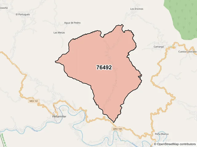 Mapa del código postal 76492, Peñamiller, Querétaro