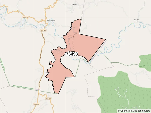 Mapa del código postal 76493, Peñamiller, Querétaro