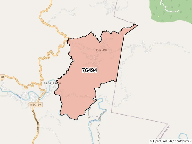Mapa del código postal 76494, Peñamiller, Querétaro