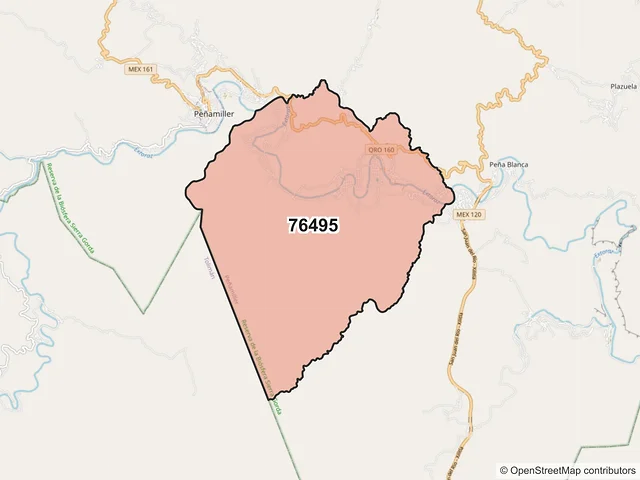 Mapa del código postal 76495, Peñamiller, Querétaro