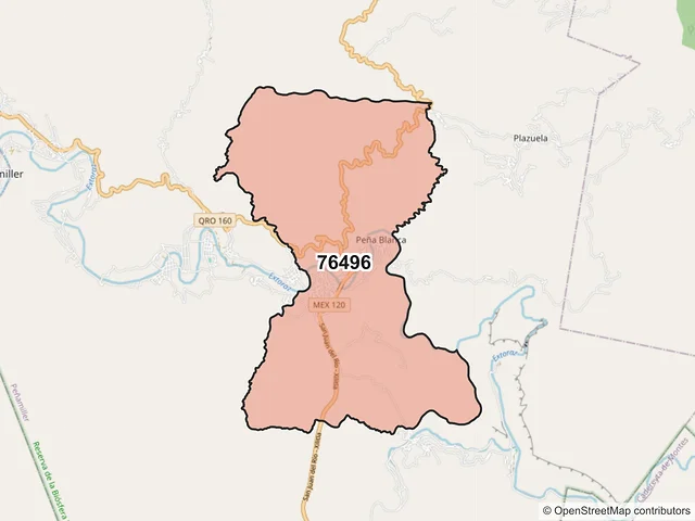 Mapa del código postal 76496, Peñamiller, Querétaro